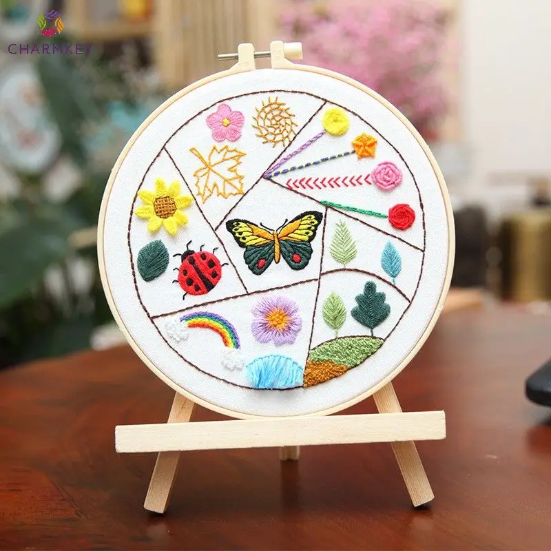 Charmkey Basic Easy Embroidery Kit Diy Needlework Cross Stich Embroidery Kit with Instructions Bag