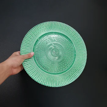 Green Textured Glass Charger Plate Decorative Plate for Wedding Banquet Party Table Display Home Decor