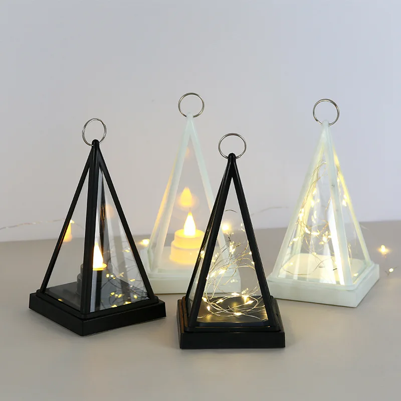 2022 New Design Simple Triangle LED Lantern Party Decorations Night Light Plastic Lantern