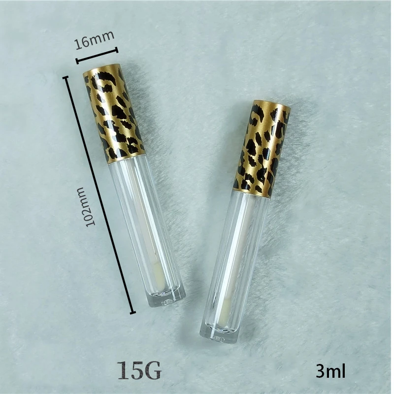 Luxury 3ml Golden Leopard Round Clear Bottle Color Clear Bottle Doe Foot Lip Gloss Tubes