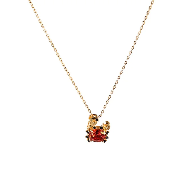 Luxurious Large Carat Cut Crab Necklace Red 18K Gold Plated with 5A Zircon Punk Style Copper-Plated Brass Jewelry