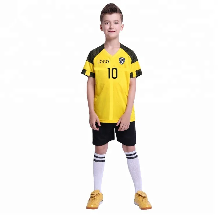 100% polyester fabric breathable kids soccer jersey yellow