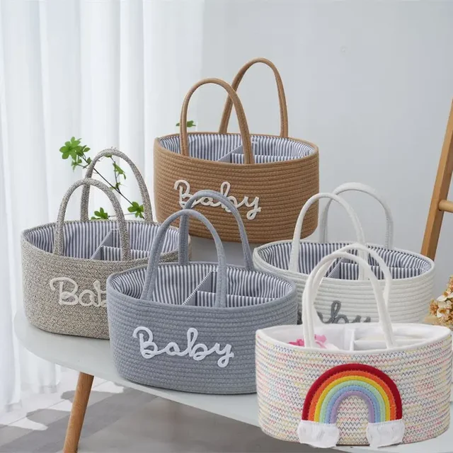 Custom Pattern Folding Diaper Basket Cotton Cord Woven Storage Removable Lining for Dry Wet Separation Laundry Use-Fabric