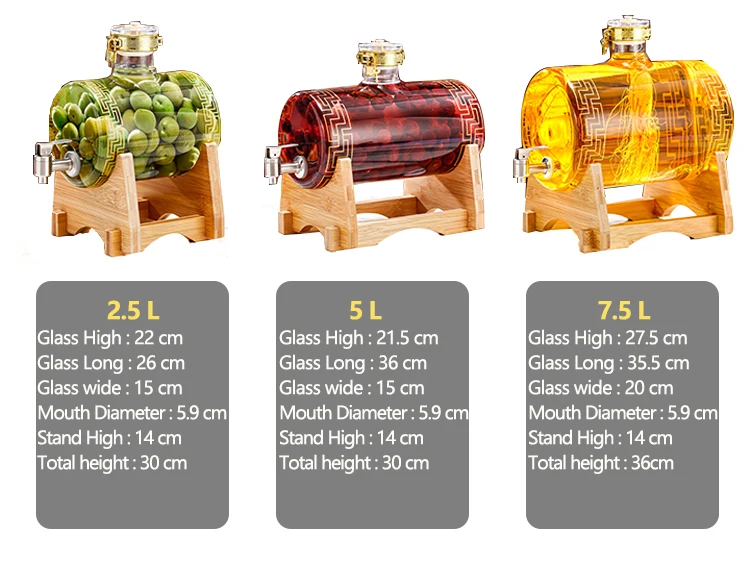 2.5L/5L/7.5L High Borosilicate Glass Barrel Wine Dispenser With Tap Faucet Spigot
