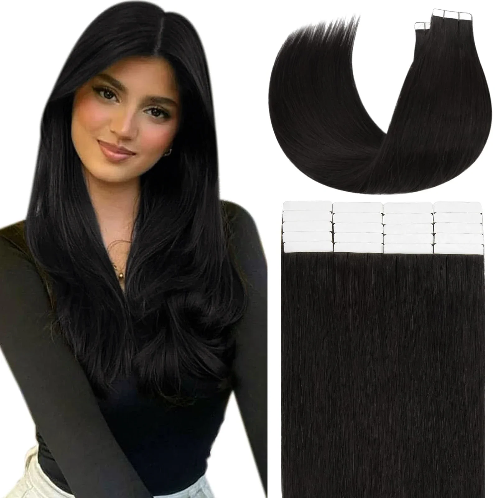 Přírodní černé rovné prodlužování vlasů s páskou 16-26 palců, 100% Remy lidské vlasy, kožní útek pro salon_voghion.com