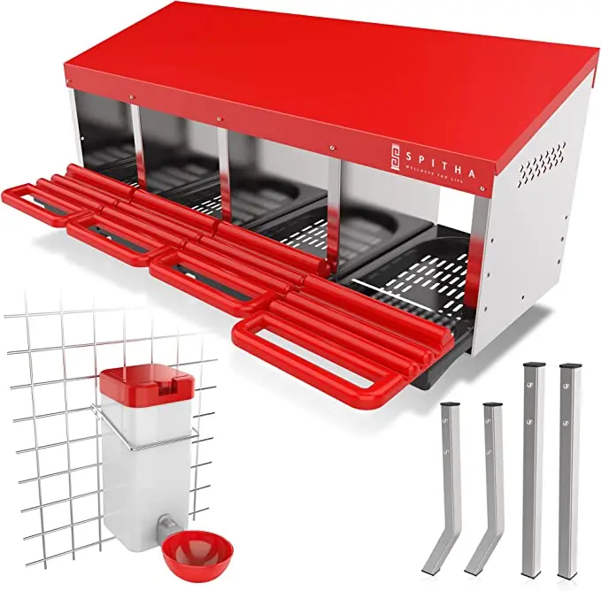 4 Hole Metal Chicken Laying Boxes With Perch Heavy Duty Roll Out