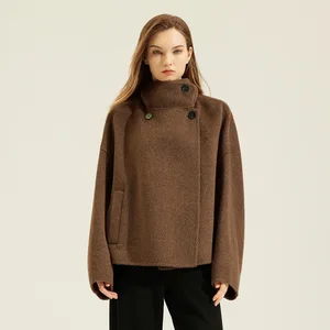 Autumn and Winter Alpaca Wool Short Drop-shoulder Coat Loose Collar Double-sided Wool Jacket for Women