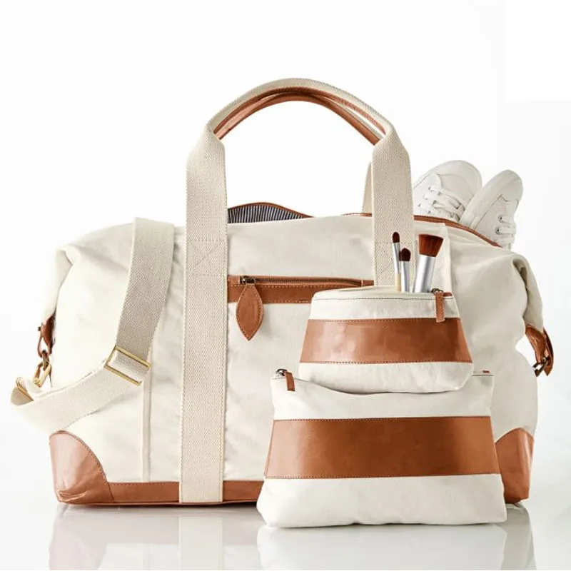 Solid Zipper Weekender Bag Canvas Monogrammed Duffle Bag Set