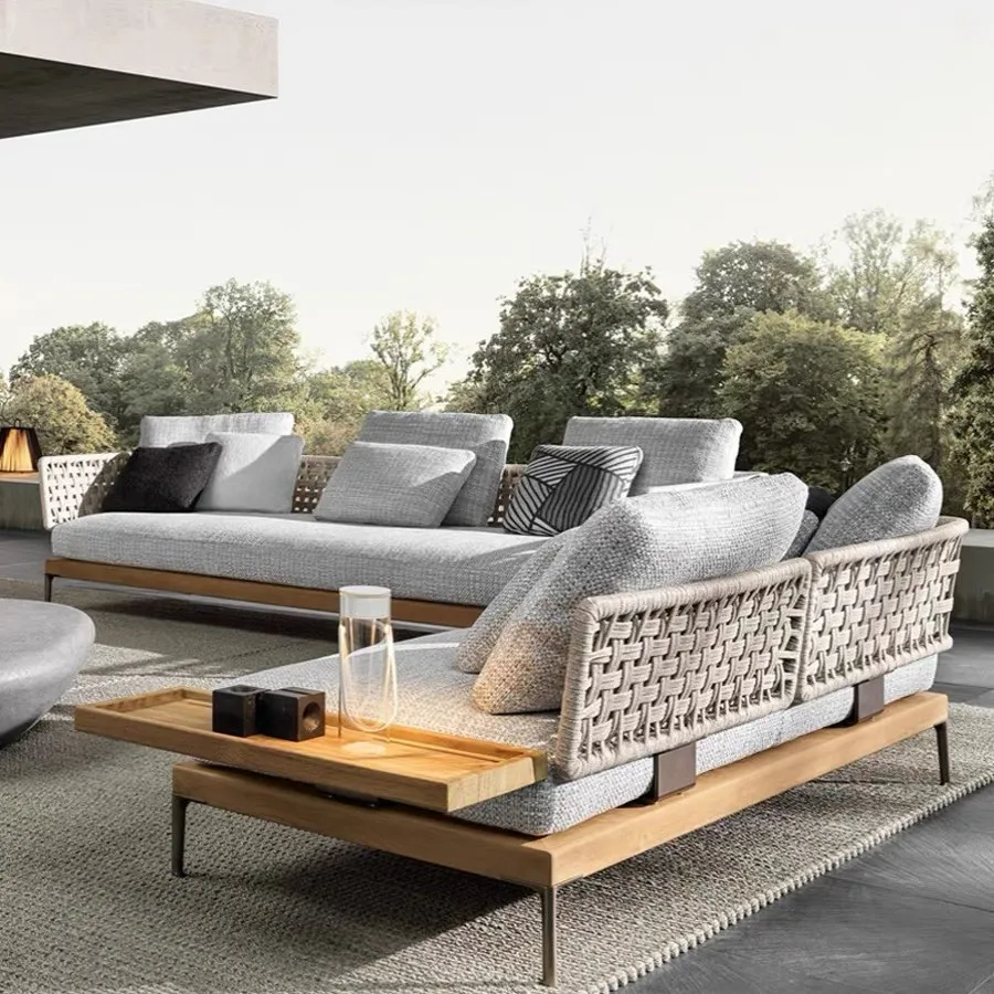 More Design Modern Style Outdoor Sofa Courtyard Hotel Villa Leisure Terrace Garden Balcony Rattan Teak Furniture Combination