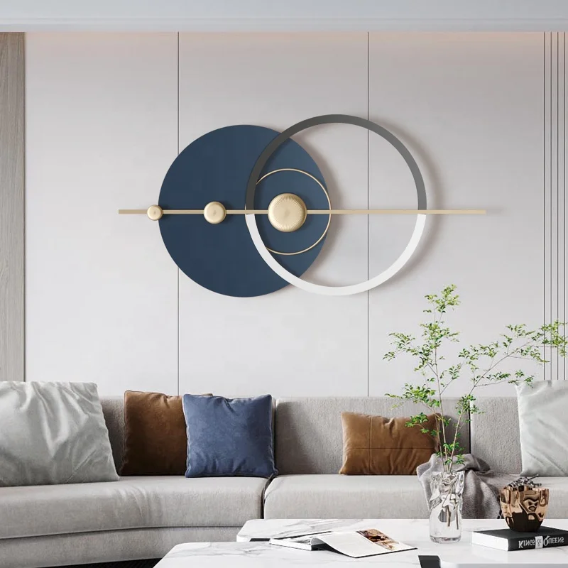 Simple Design Minimalist Style Wrought Iron Metal Wall Art Bedroom Wall Decoration with Lamp