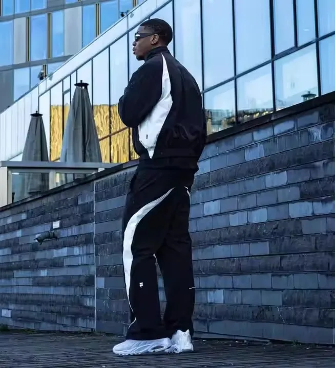 Winter Men's Jacket Jogger Sets Patchwork Zip up Puffers