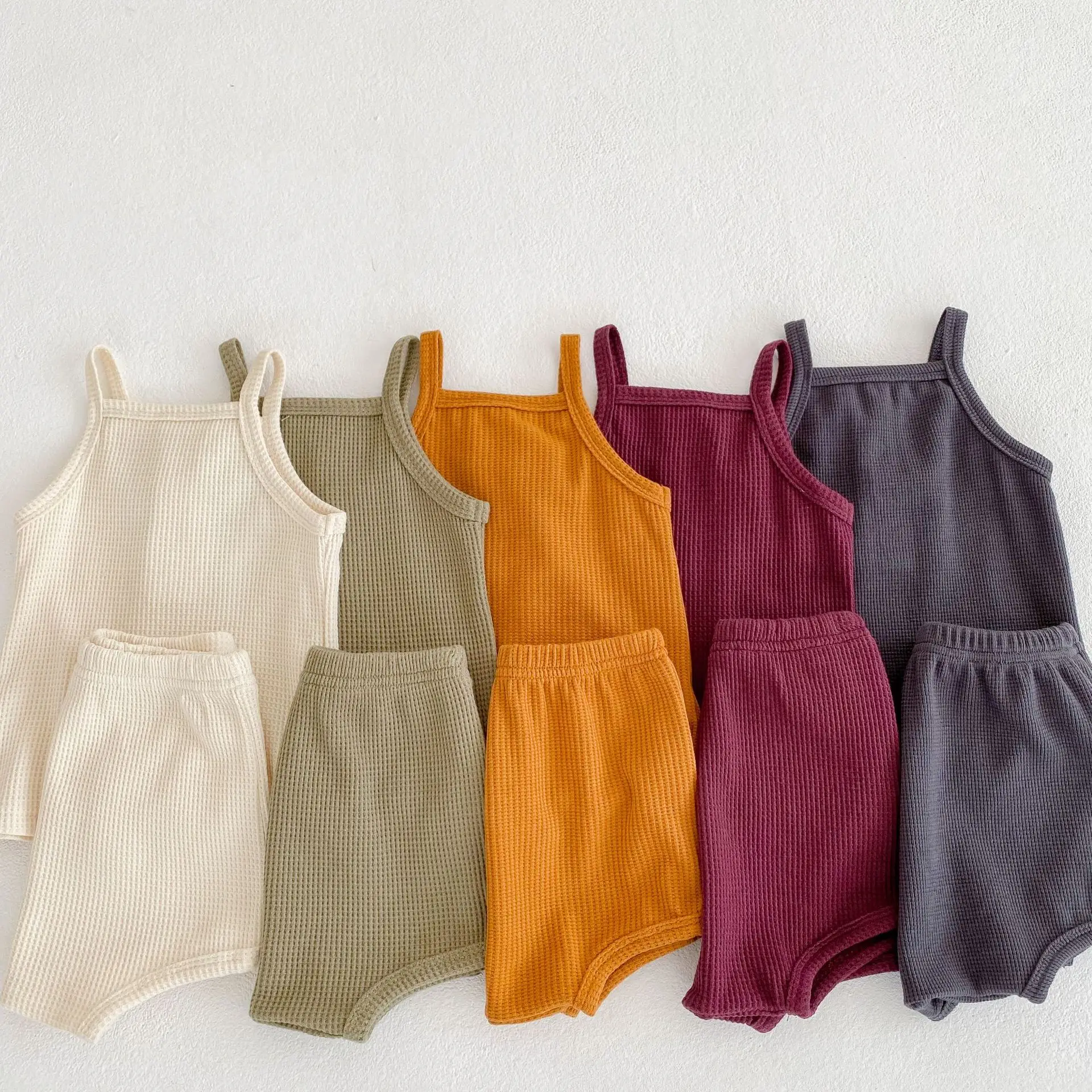 22婴儿华夫饼套装服装夏季吊带男孩和女孩套装套装睡衣棉质紧身衣批发童装 Buy 春季儿童家居服长袖内衣暖宝宝新睡衣批发 棉服宝宝两件套服装编织宝宝男童女童服装套装 100 纯有机棉刚出生的宝宝女孩男孩中性连身衣衣服套装