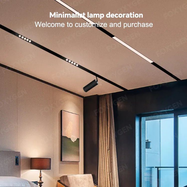 Smart Control FOXYGEN Custom Size Ultra Thin Linear Track Rail System LED Magnetic Track Light for Home Lighting Design details