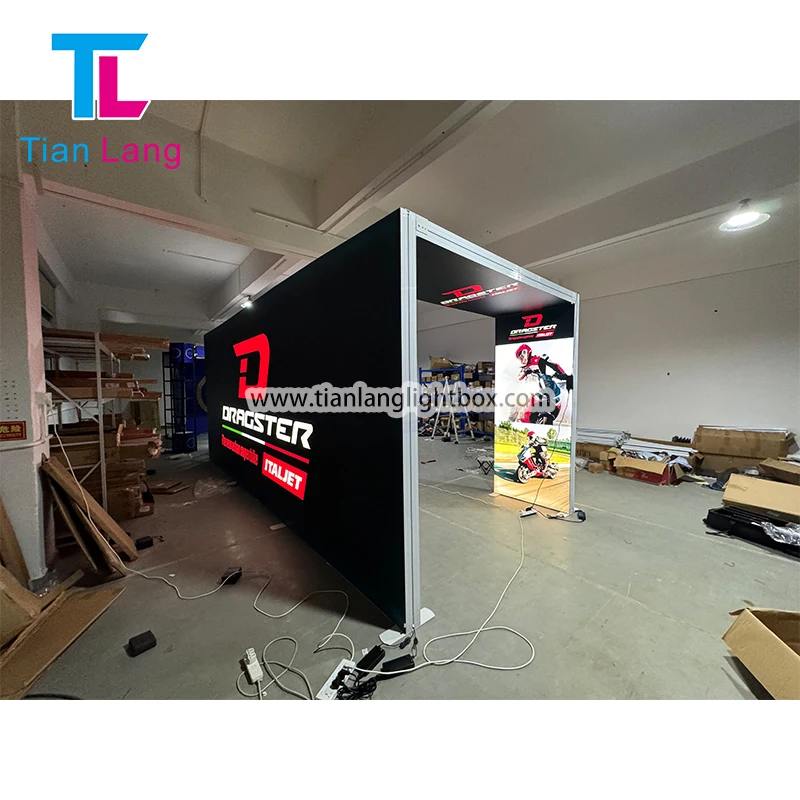 Лесен Монтаж Персонализиран Дизайн Експозиционна Промоция Стенд Полиестерова Ткан Алуминиев SEG LED Поп-up 10x20 Рекламна Светеща Кутия