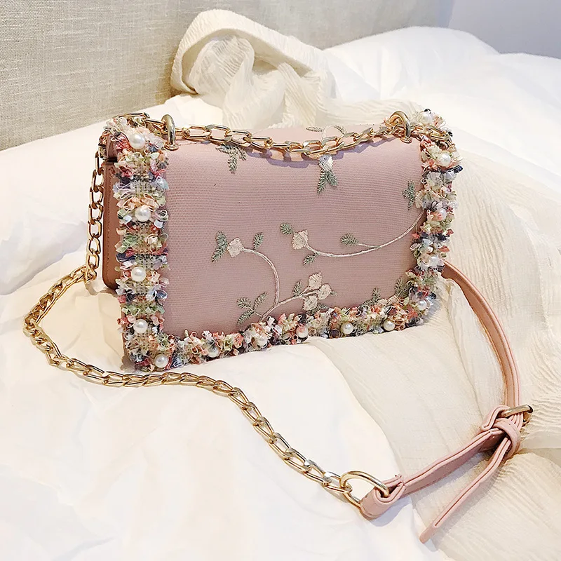 Wholesale Korean Version Trendy Fashion Women's Bag Popular Pearl Metal  Embellished Shoulder Bag Versatile Crossbody Chain Bag From m.