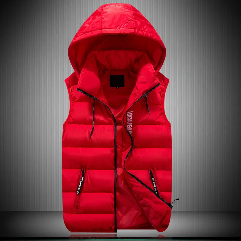 MeiLayM Heren gestoffeerde capuchon body-warmer weerstand vest jas effen winddichte gilets winter mouwloos jas hoodie softshell gilet jas