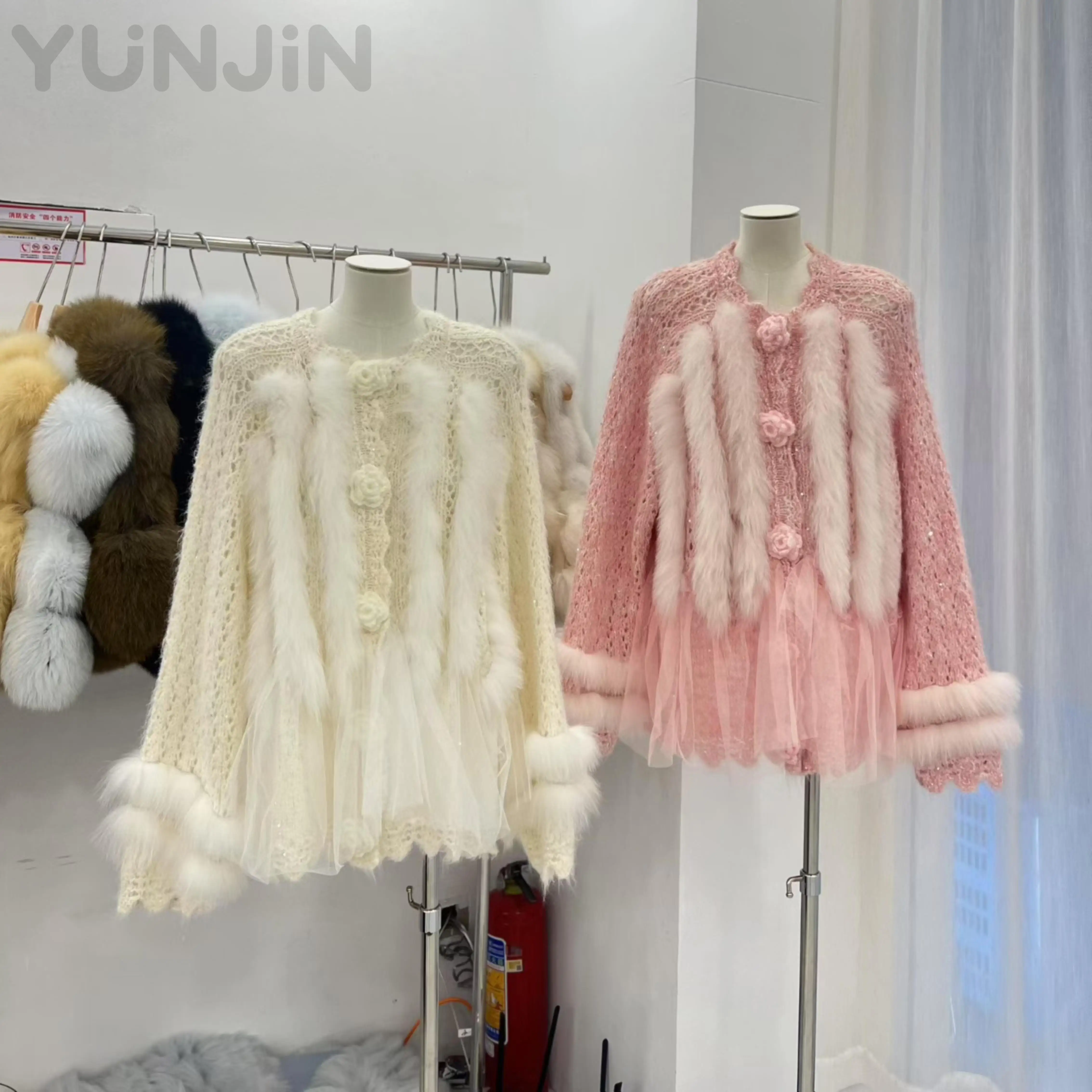 New Winter Y2K Real Fox Fur Patchwork Wool