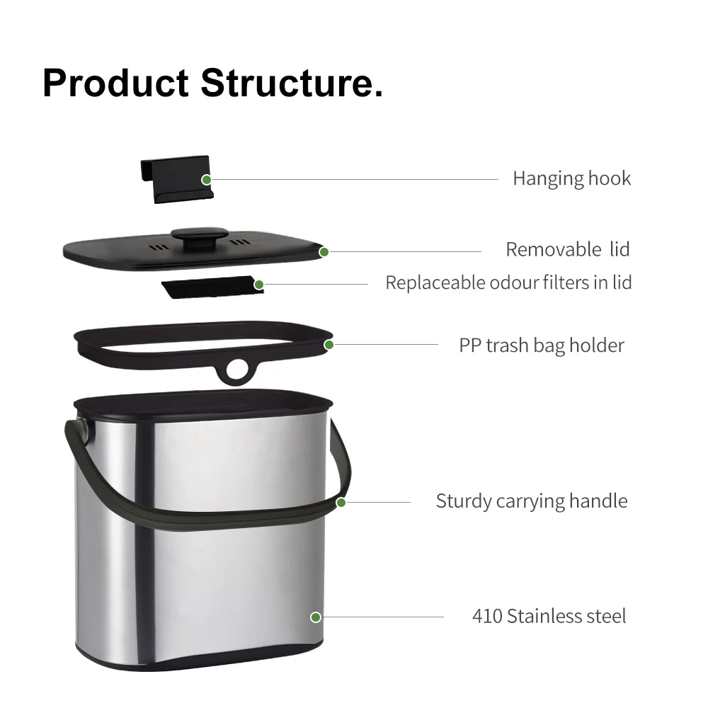 Rectangle Kitchen Compost Bin Stainless Steel Biodegradable Compost Bin ...