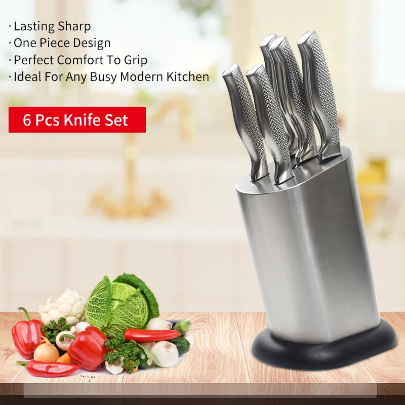 Support OEM/ODM 6 Piece Chef Knife Stainless Steel Professional Kitchen Knife Set with Knife Block