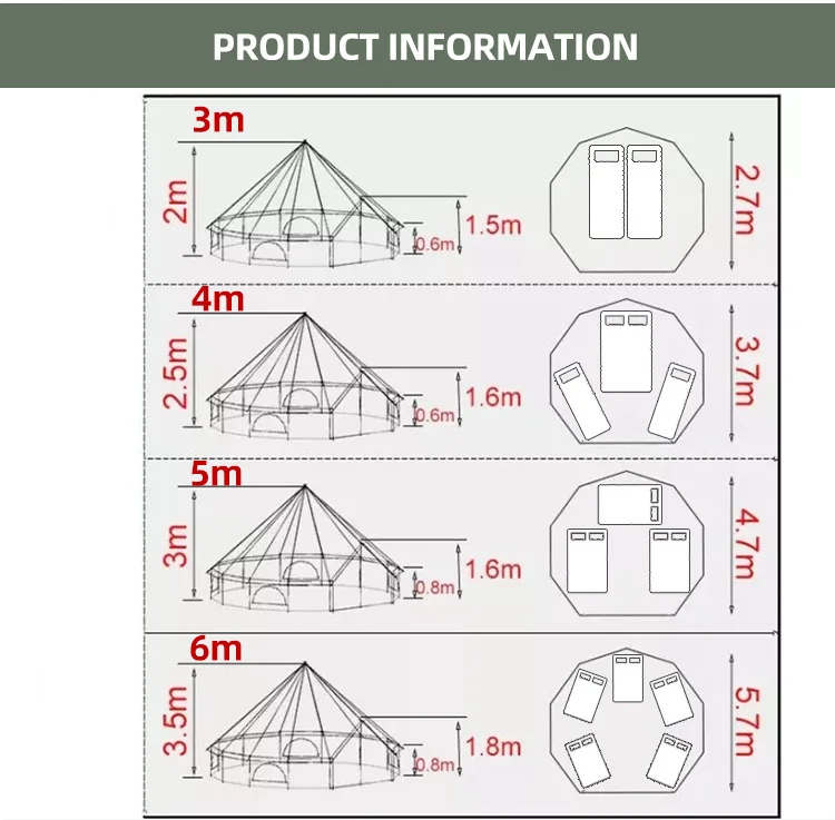 Polyester Cotton  Bell  Canvas Tent 3m 4m 5m Bell Yurt Tent for Outdoor Camping Tripod  Canvas Tent