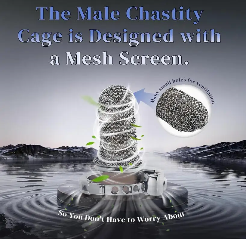 One-Touch Closure Chastity Cage with Adjustable Carabiners Breathable Mesh Cock Cage Lock Extreme SM Bondage Sex Toy for Men%