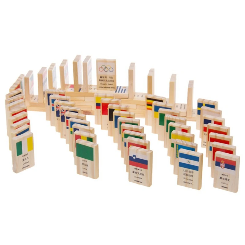 Kids Domino With Flag Pattern World Countries Cognitive Toy Wooden Domino Toy