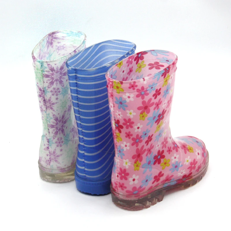 2026 Summer Fashion Kids Girls PVC Rain Boots Waterproof Transparent Print Gumboots Recyclable for Children