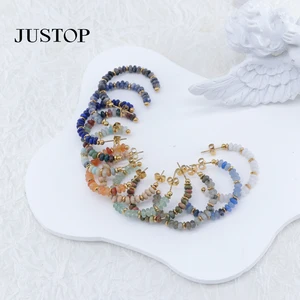 Wholesale Handmade Metal Colored Natural Stone Round High Quality Gold Hoop Earring Jewelry