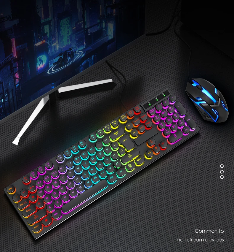 104 Keys Round Keycaps Gaming Keyboard Mouse Combo Gamer Keyboard Wired ...