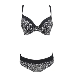 Custom White Dots Print Front Quick Dry Beachwear Swimsuit Ladies Two Piece Bow Knot Top Triangle Bottoms Bikinis Set Adjustable