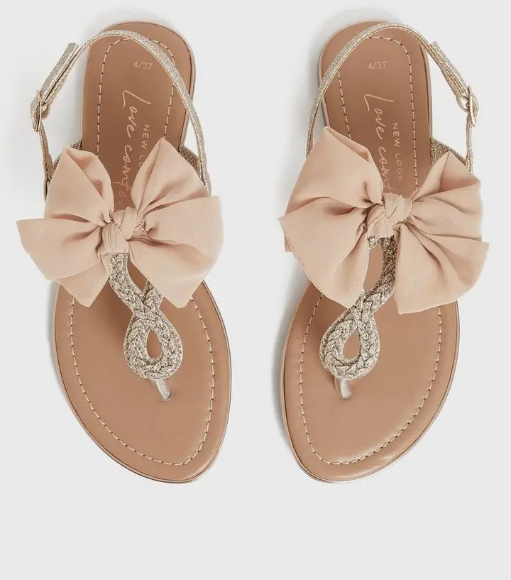 Rose Gold Glitter Bow Slingback Shoes Latest Ladies Slippers