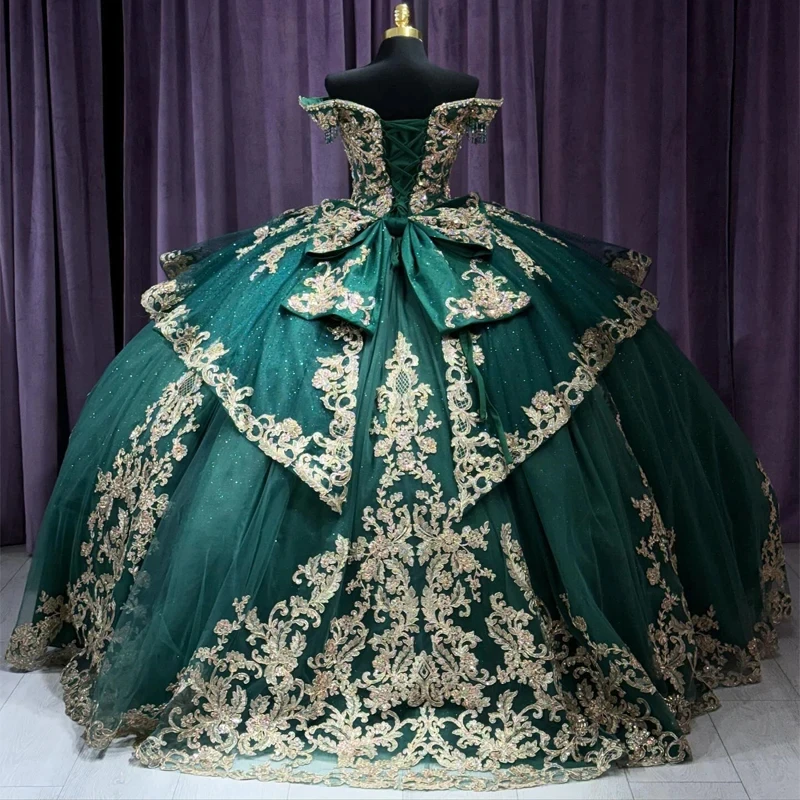 Mumuleo Emerald Green Shiny Quinceanera Dresses for Sweet 16