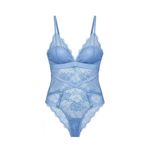 Top Wholesale Sexy Underwear with Intricate Cross Strappy Bodysuit Elegant Scalloped Floral Lace Women Lingerie for Sexy Panties