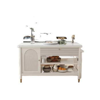 Modern 60" Extendable White Kitchen Island With Storage Faux Marble ...