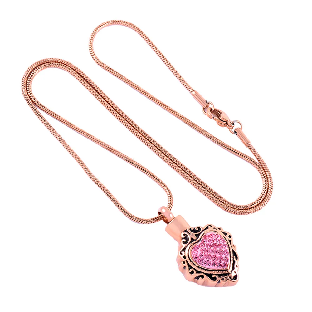 Cremation jewelry stainless steel urn with heart-shaped gemstone urn pendant with filling kit for cremation funeral