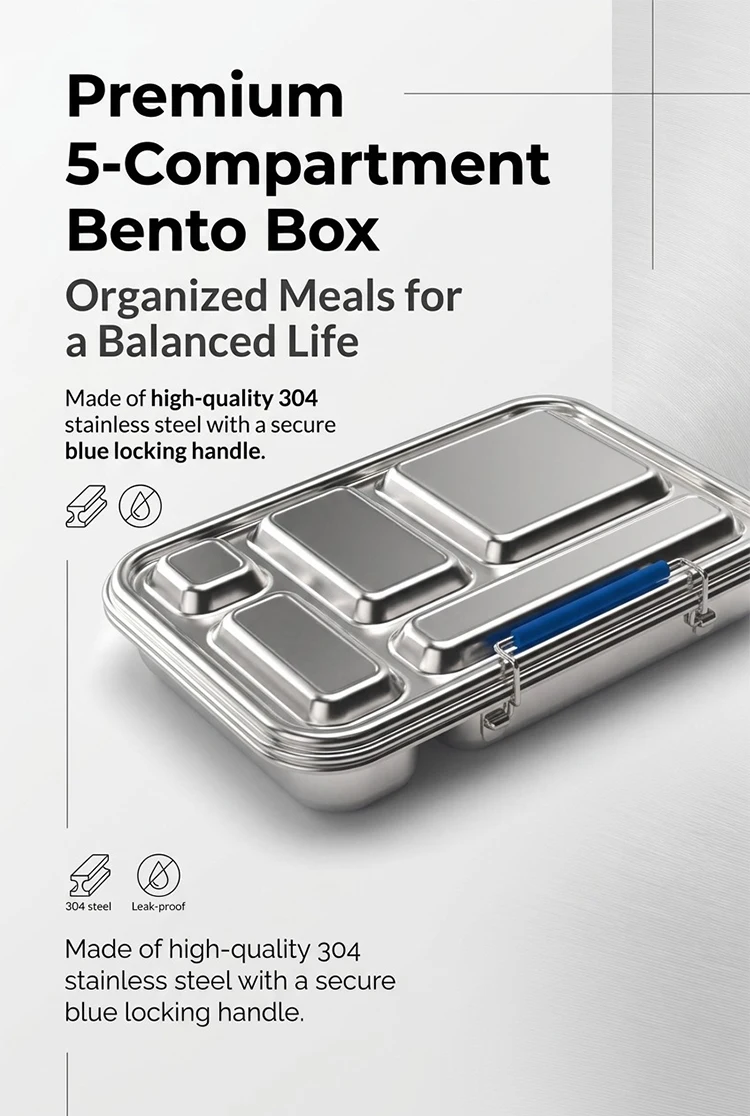 KOLINK 5-Compartment Stainless Steel Bento Box Detail 1