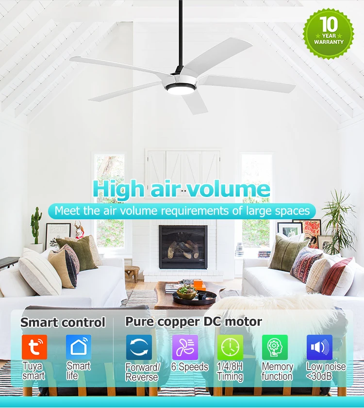 1stshine Led Ceiling Fan Electric Large Size 65 Inches 5 Abs Blades Led