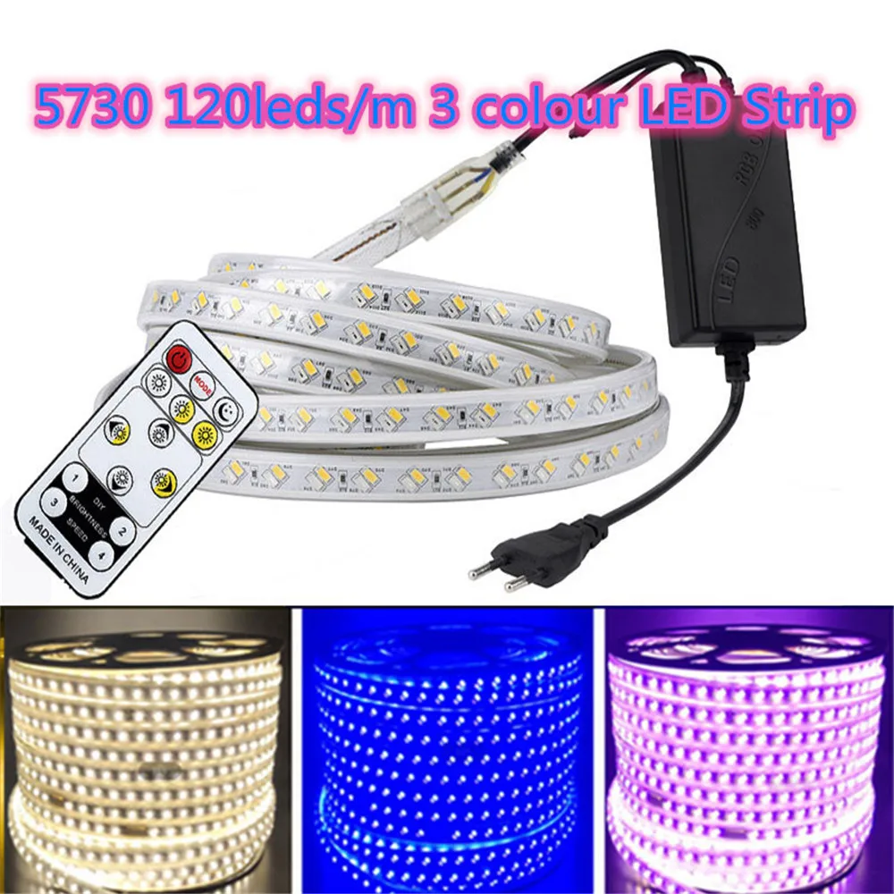 СВЕТОДИОДНАЯ лента SMD 5730, уличная водонепроницаемая лента, 3 цвета, с дистанционным управлением, гибкая неоновая лента с регулируемой яркостью, 120 светодиодов/м, теплый белый свет