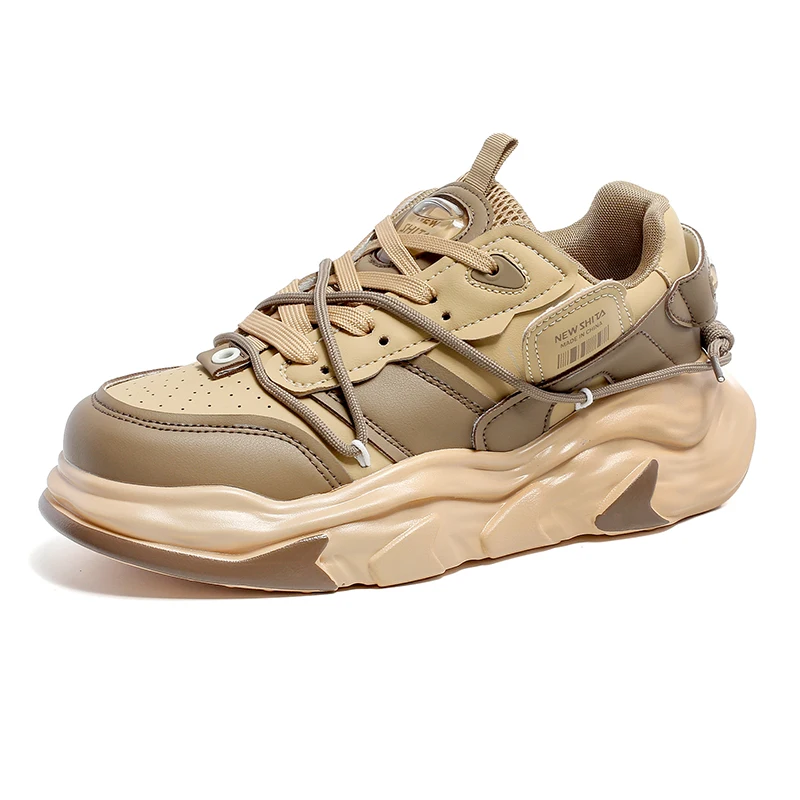 Woman Tennis Shoes - Fashion Casual Sneakers with Chunky Leather