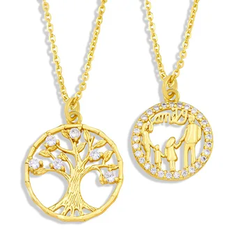 18k Gold Plated Round Family Tree Pendant Necklace Zircon Tree Of Life Necklace