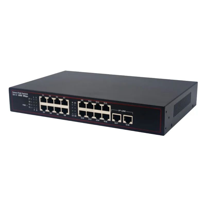 10/100/1000M 16 Port PoE Switch With 2 Gigabit Uplink 150W Power Over Ethernet 18 Ports POE Network Switch details