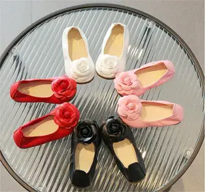 Solid Color Children Girls Dance Casual Flat Kids Shoes Girls Dress Shoes Slip-On Flower Princess Shoes for Girls
