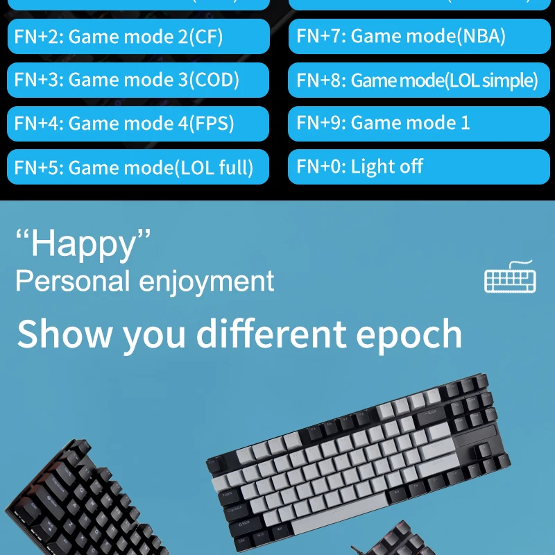 Al087 Backlighting Mechanical Gaming Keyboard 87 Keys Blue Switches