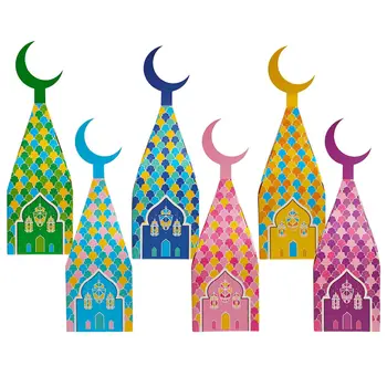 Ramadan Eid Mubarak Paper Gift Boxes Mosque Moon Lantern Goodie Treat Candy Box For Eid Al Packages