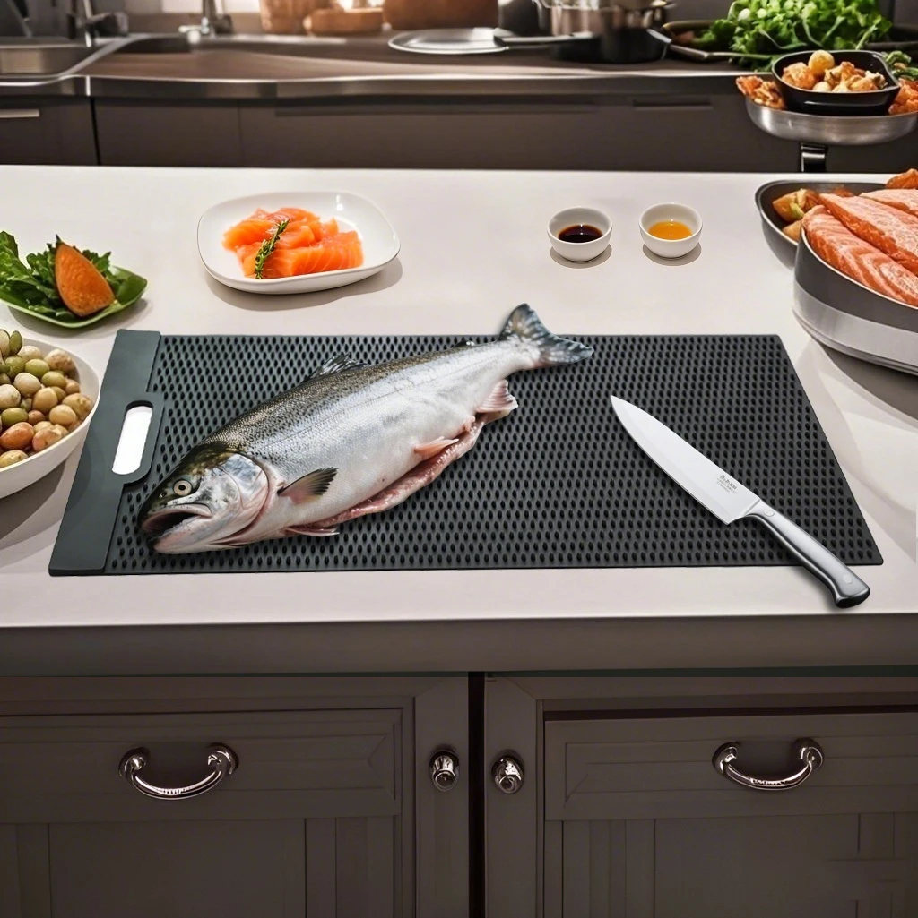 New Hot Selling Fish Mat, PVC Soft Adhesive Kitchen Anti slip Fish Mat, Drain Household Fish Scale Removing Mat
