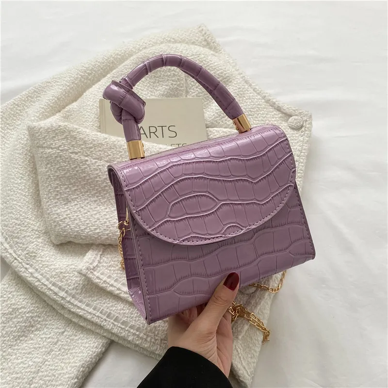 Women's Leather Cute Mini Cross Body Chain Shoulder Purse - Purple