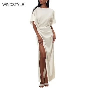 Elegant Sexy Satin High Split Backless Dress OEM/ODM Floor-Length with Halter Neckline Casual for Spring Autumn Summer