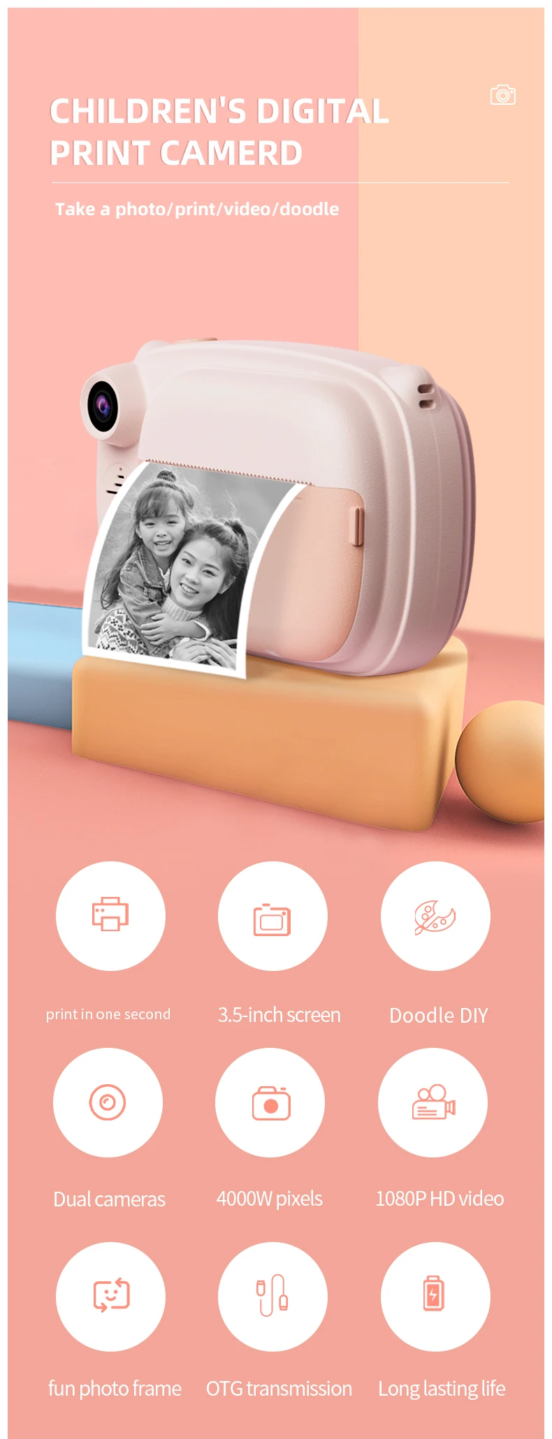 2022 Thermal Sticker Video Recording HD 1080P Child Kids Camera