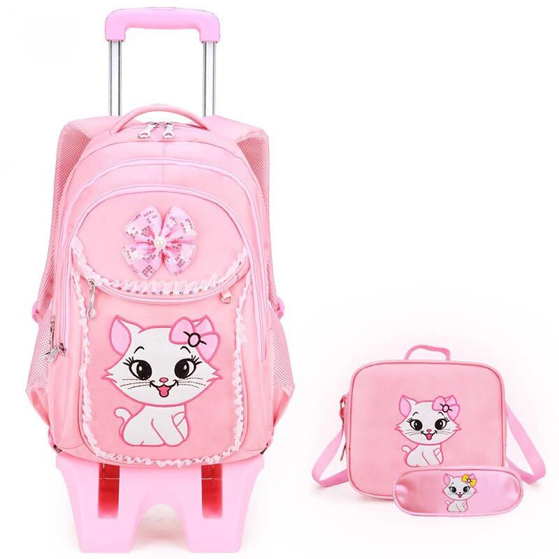 3 In 1 Back To School Backpack Set School Bag Kids 2 Wheel Trolley Luggage Light Weight School