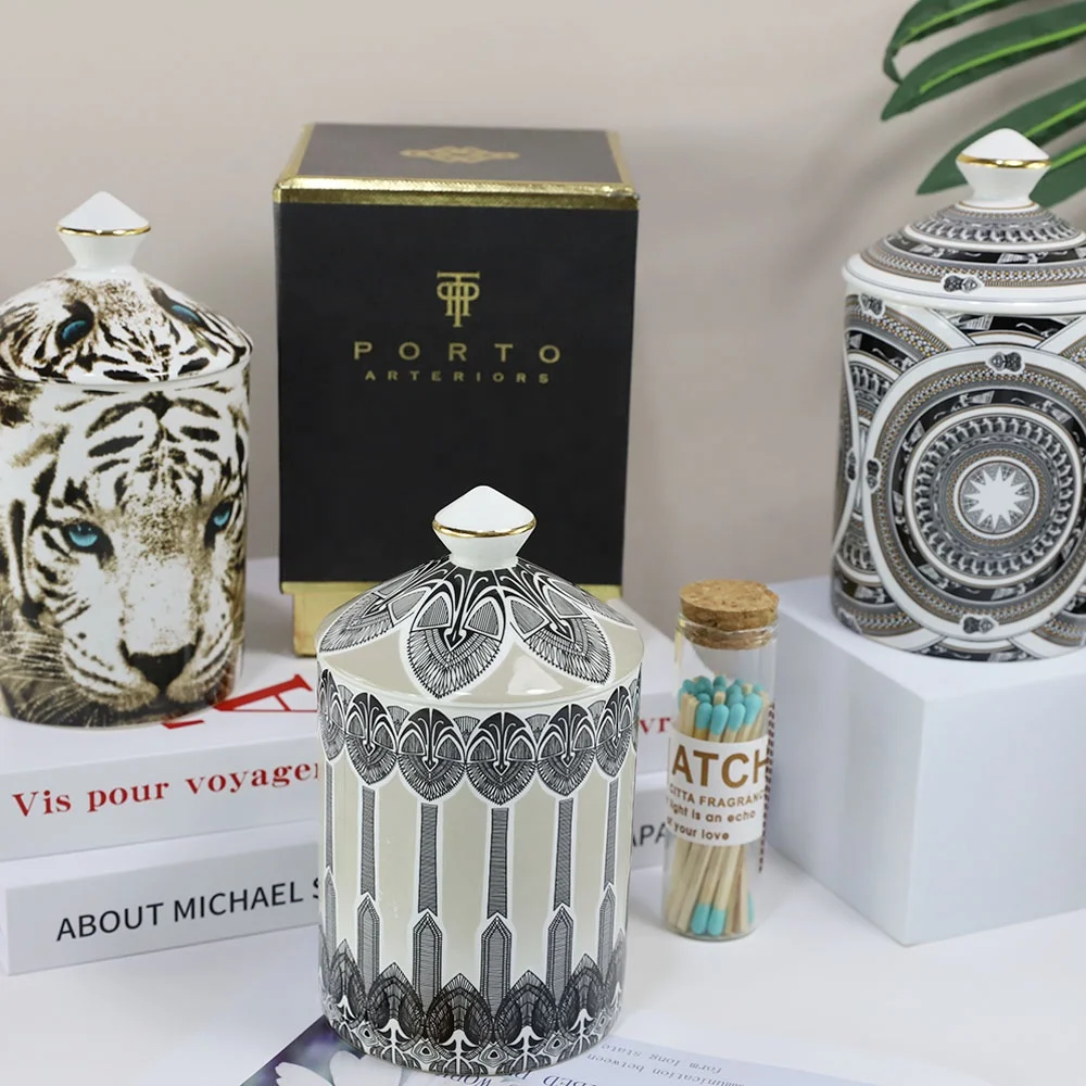 Luxury Candle Holder Decorative Tiger Diffuser Jar Ceramic Candle Vessel Ceramic Containers Custom Candle Jars With Lids